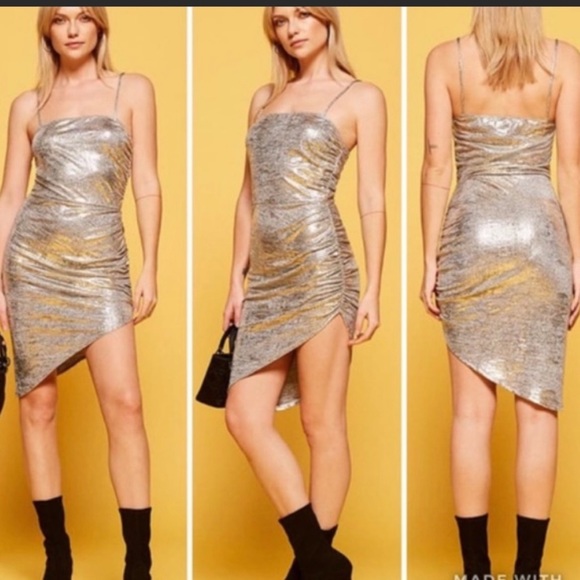 Reformation Metallic Silver Mini Dress NEW - Picture 3 of 9